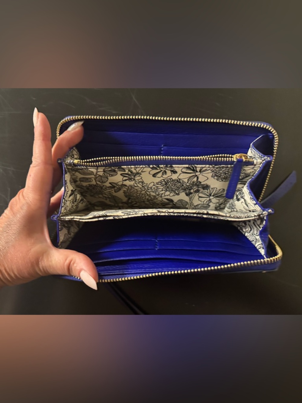 Vera Bradley Royal Blue Leather Zip Wristlet - Picture 3 of 6